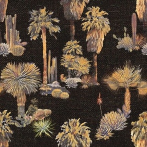 Palm Springs Southwest Desert Floral - Palm Trees, Aloe, Yucca and Cactus on a Mid Century Boho Barkcloth Faux Texture