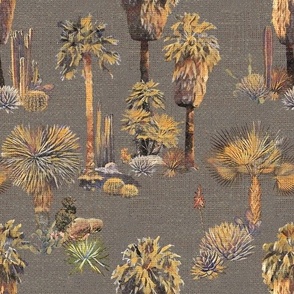 Palm Springs Southwest Desert Floral - Palm Trees, Aloe, Yucca and Cactus on a Mid Century Boho Barkcloth Faux Texture