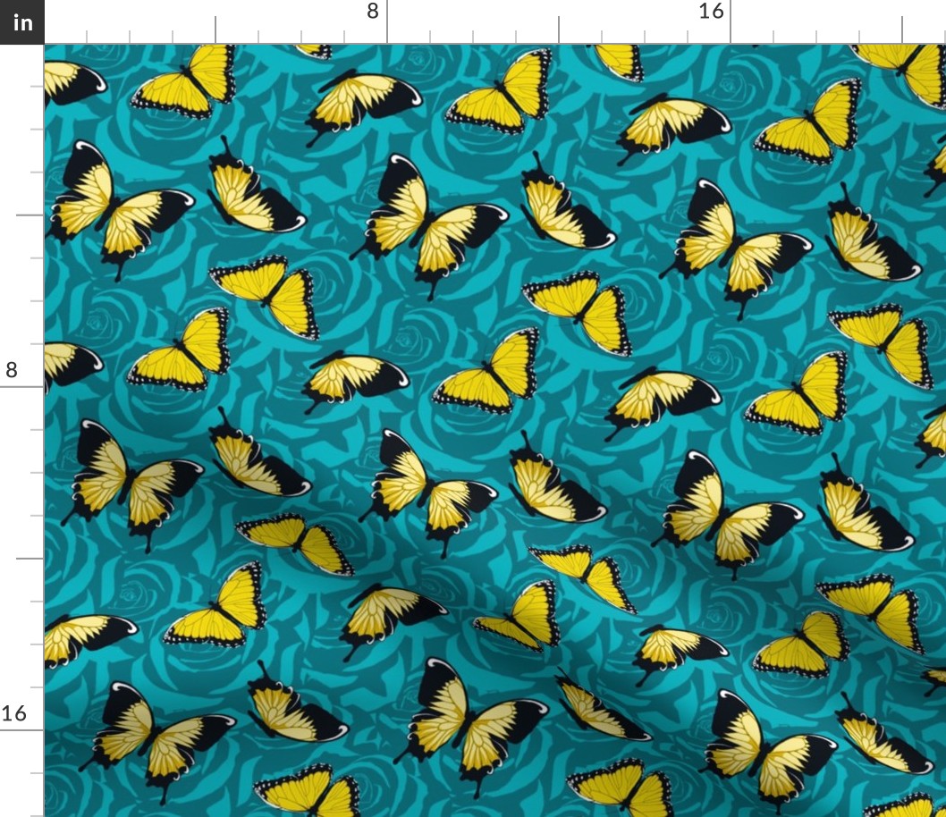 Small Yellow Butterflies on Blue
