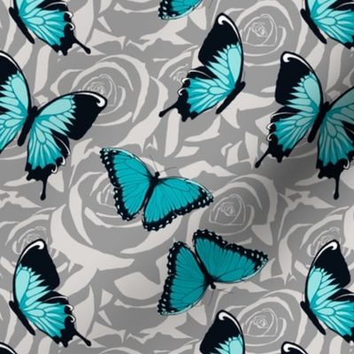Small Blue Butterflies on Gray