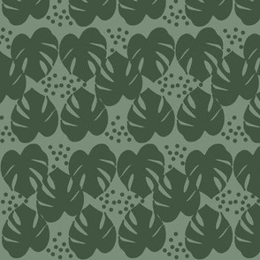 Retro Palm Leaves and Dots - Jade and Green, medium scale