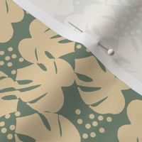 Retro Palm Leaves and Dots - Beige and Green, medium scale