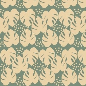 Retro Palm Leaves and Dots - Beige and Green, medium scale