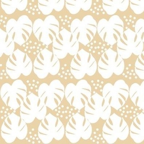 Retro Palm Leaves and Dots - White and Beige, medium scale