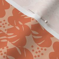 Retro Palm Leaves and Dots - Coral and Apricot, medium scale
