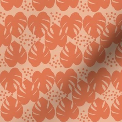 Retro Palm Leaves and Dots - Coral and Apricot, medium scale