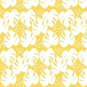 Retro Palm Leaves and Dots - White and Yellow, medium scale