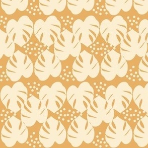 Retro Palm Leaves and Dots - Pale Yellow and Orange, medium scale