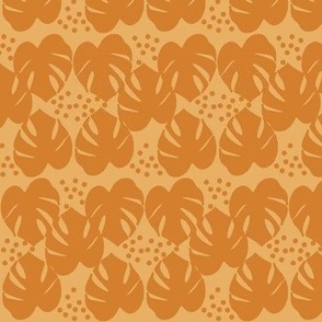 Retro Palm Leaves and Dots - Tangerine and Peach, medium scale