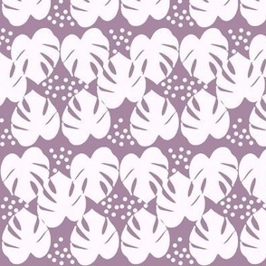 Retro Palm Leaves and Dots - White and Purple, medium scale