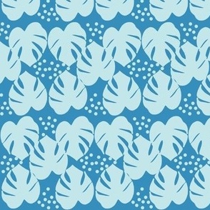 Retro Palm Leaves and Dots - Baby Blue and Teal, medium scale