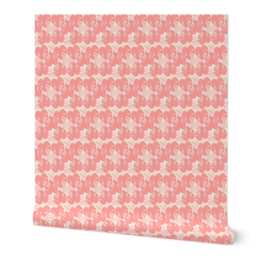 Retro Palm Leaves and Dots - Pink and Blush, medium scale