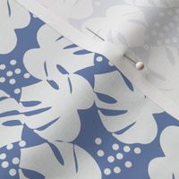 Retro Palm Leaves and Dots - White and Blue, medium scale