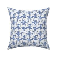 Retro Palm Leaves and Dots - White and Blue, medium scale