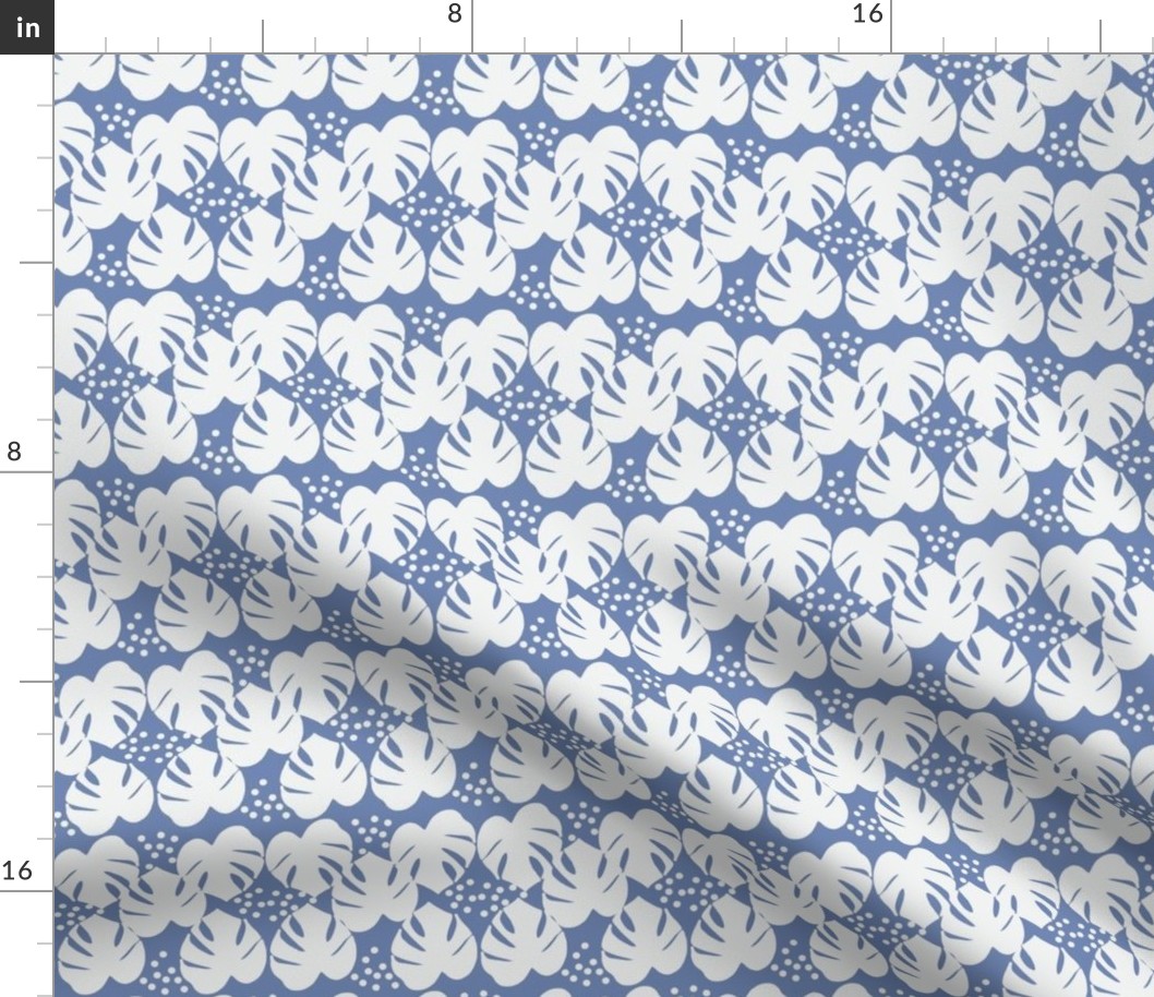 Retro Palm Leaves and Dots - White and Blue, medium scale