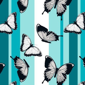 Gray Butterflies on Blue Stripes
