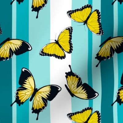 Yellow Butterflies on Blue Stripes