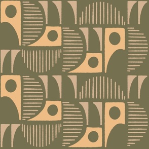 Abstract contemporary geometric shapes in green and beige