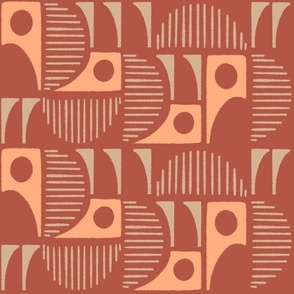 Abstract contemporary geometric shapes in vibrant terracotta and beige