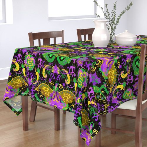 Mardi Gras Dragon Damask - Dragons, Snakes, Butterfly Fairy in Mardi Gras Colors of Purple, Green, Yellow-Gold -- 56in x 46.58in repeat -- 181dpi (82% of  Full Scale)