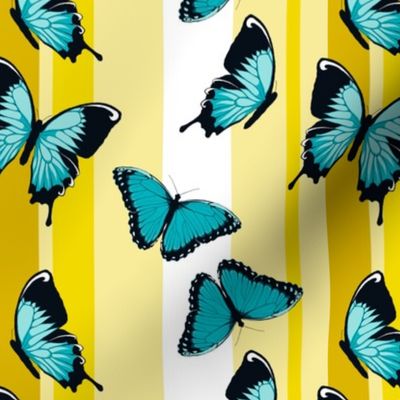 Blue Butterflies on Yellow Stripes