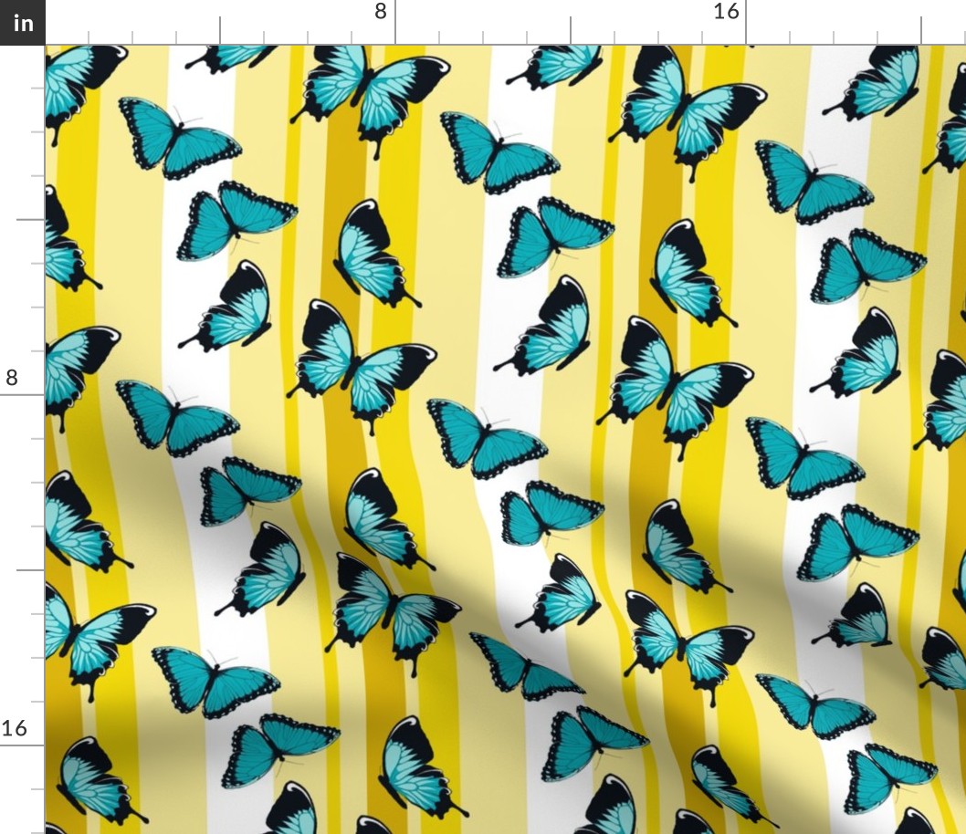 Blue Butterflies on Yellow Stripes