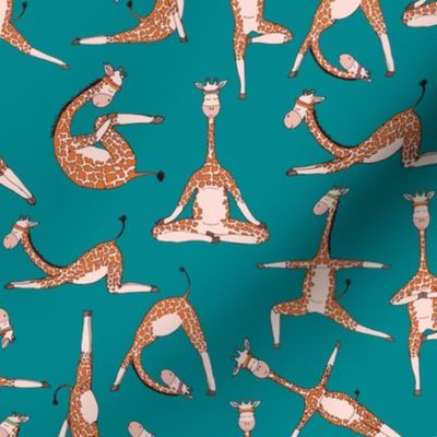 Cute Giraffes in Yoga Poses on Teal