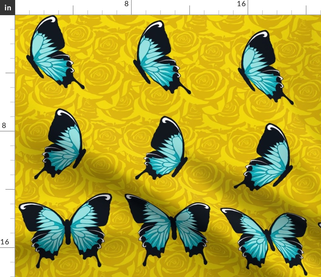 Blue Butterflies on Yellow