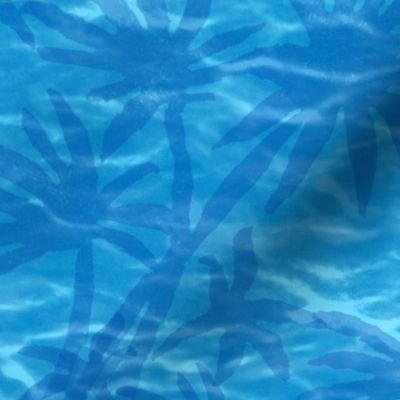 Palm Springs Oasis (large scale) | Tropical water, ocean fabric, palm trees, bright turquoise lagoon fabric for swimming pool, beachwear and fresh coastal decor.