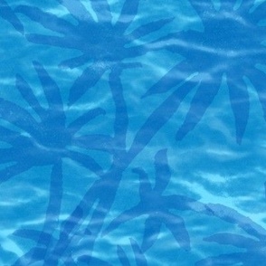 Palm Springs Oasis (large scale) | Tropical water, ocean fabric, palm trees, bright turquoise lagoon fabric for swimming pool, beachwear and fresh coastal decor.