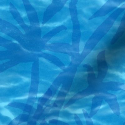 Palm Springs Oasis (xl scale) | Tropical water, ocean fabric, palm trees, bright turquoise lagoon fabric for swimming pool, beachwear and fresh coastal decor.