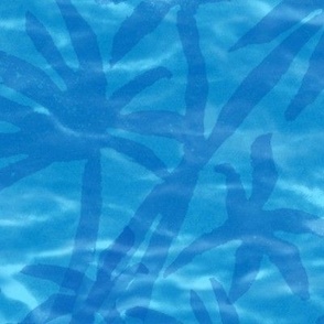 Palm Springs Oasis (xl scale) | Tropical water, ocean fabric, palm trees, bright turquoise lagoon fabric for swimming pool, beachwear and fresh coastal decor.