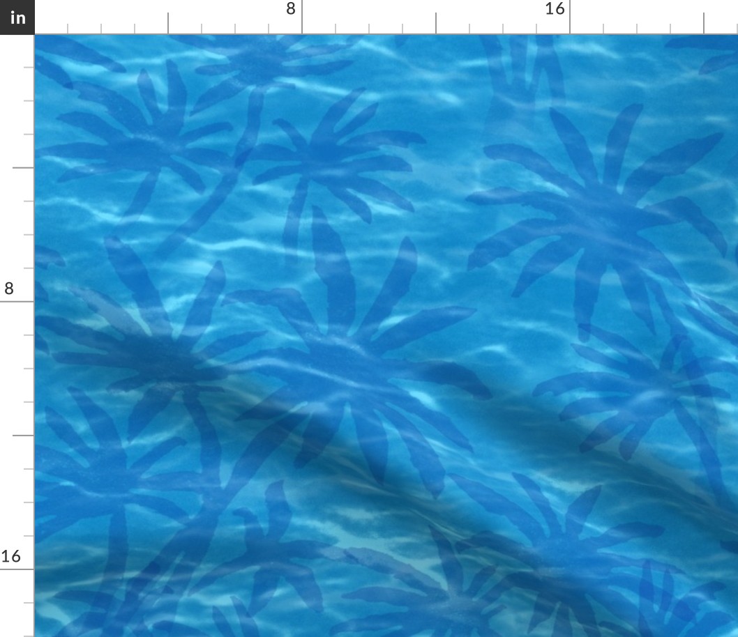 Palm Springs Oasis (xl scale) | Tropical water, ocean fabric, palm trees, bright turquoise lagoon fabric for swimming pool, beachwear and fresh coastal decor.