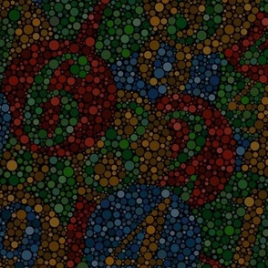 half size ishihara colorblindness tests - jewel tones on black