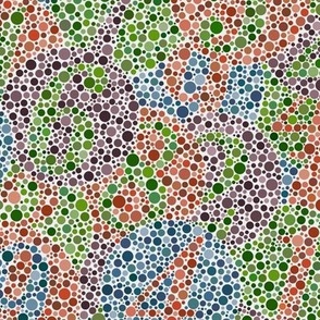 half size overlapping ishihara  colorblindness tests  in  muted tones