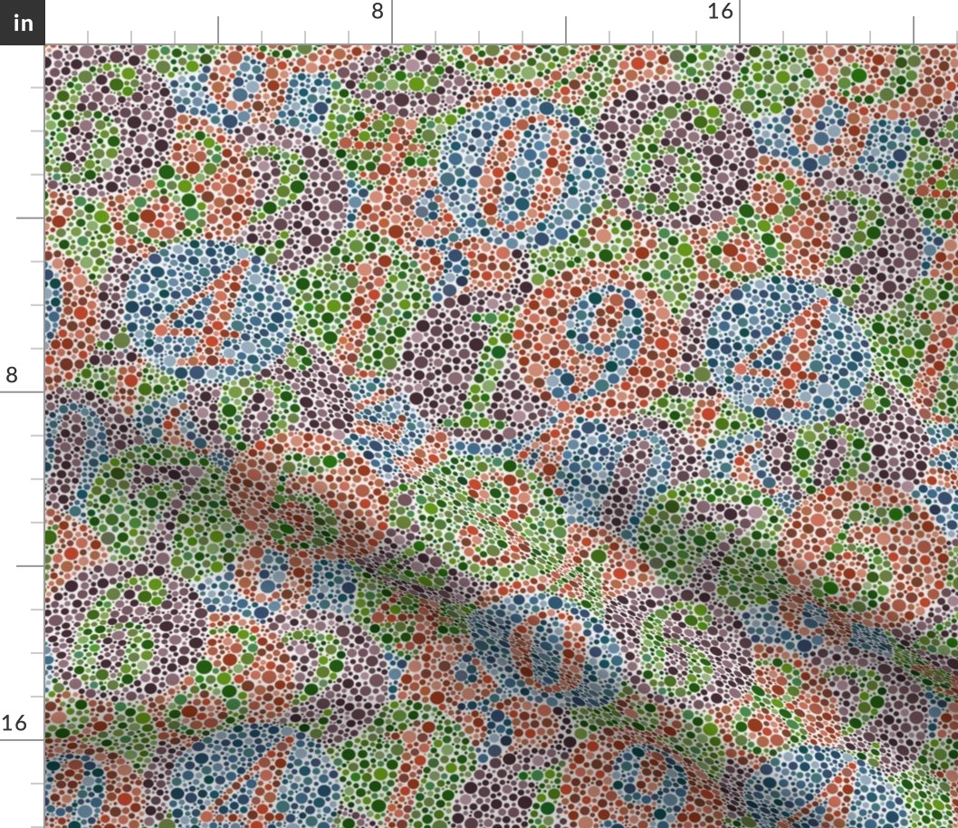 half size overlapping ishihara  colorblindness tests  in  muted tones