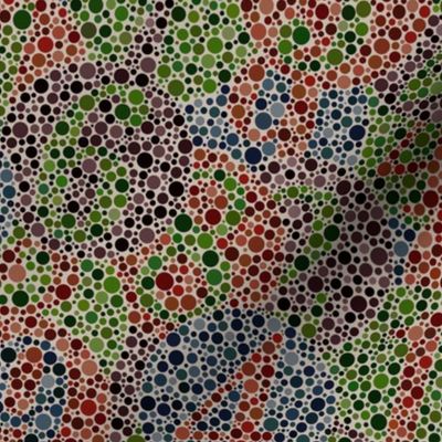 half size overlapping ishihara  colorblindness tests  in dark muted tones