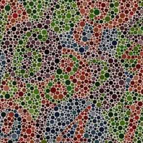 half size overlapping ishihara  colorblindness tests  in dark muted tones