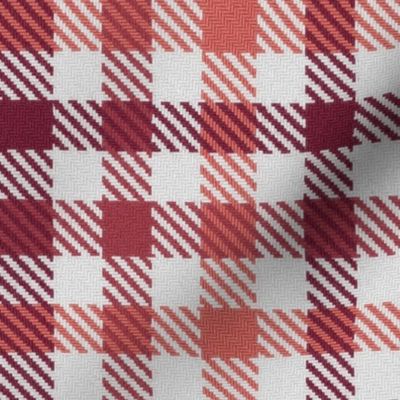 Asymmetric tricolor and white gingham plaid in Burgundy Red and Pinks