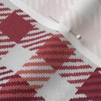 Asymmetric tricolor and white gingham plaid in Burgundy Red and Pinks