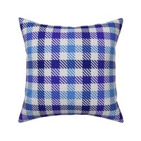 Asymmetric tricolor and white gingham plaid in Blueberry Blues
