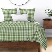 Asymmetric tricolor and white gingham plaid in Asparagus Greens