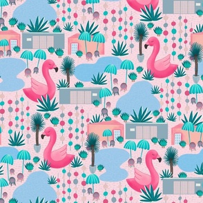 Small Flamingo Drive on Pink Fabric