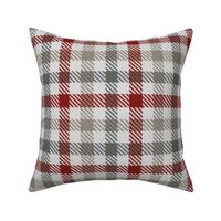 Asymmetric tricolor and white gingham plaid in Red and Grays