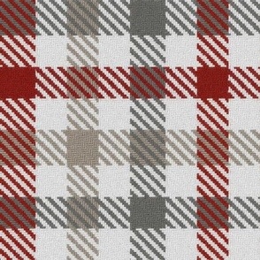 Asymmetric tricolor and white gingham plaid in Red and Grays