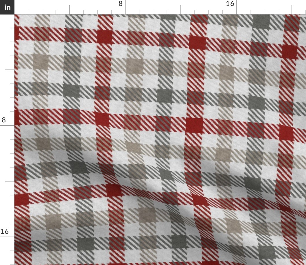 Asymmetric tricolor and white gingham plaid in Red and Grays