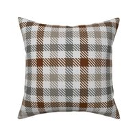 Asymmetric tricolor and white gingham plaid in Brown and Grays