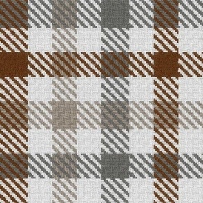 Asymmetric tricolor and white gingham plaid in Brown and Grays