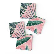 Mod Travellers Palms - Palm Springs - green on geometric pink wave grid - jumbo 