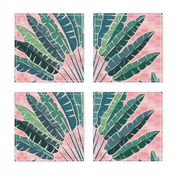 Mod Travellers Palms - Palm Springs - green on geometric pink wave grid - jumbo 